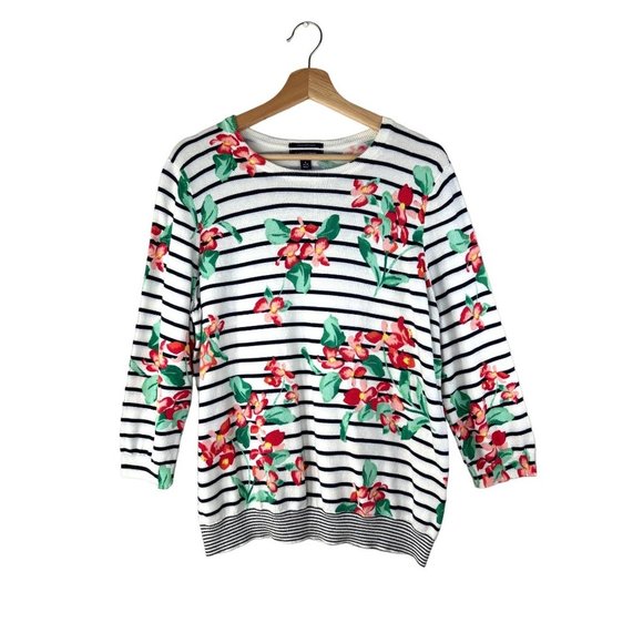 Land’s End Floral Striped Sweater Top Size Large - Picture 1 of 8
